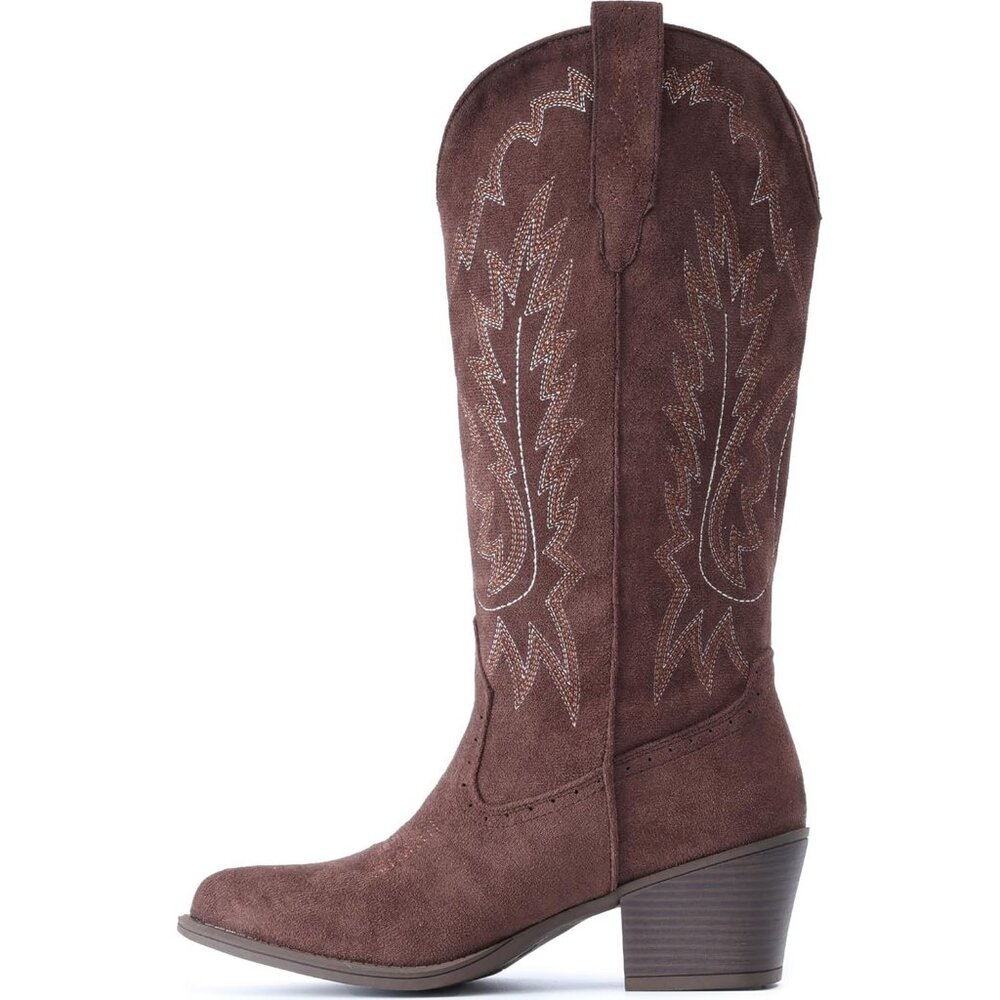 Women's Coffee IUV Cowboy Boots Western Mid Calf Snip Toe Heel Cowgirl Boots - Picture 3 of 5